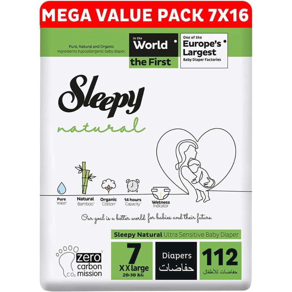 Sleepy - Natural Baby Dry Diapers - Size 7 - 20-30 Kg - 112 Count