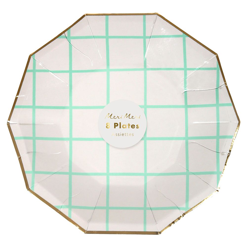 Meri Meri - Mint Grid Plates 8pcs - Small - Mint