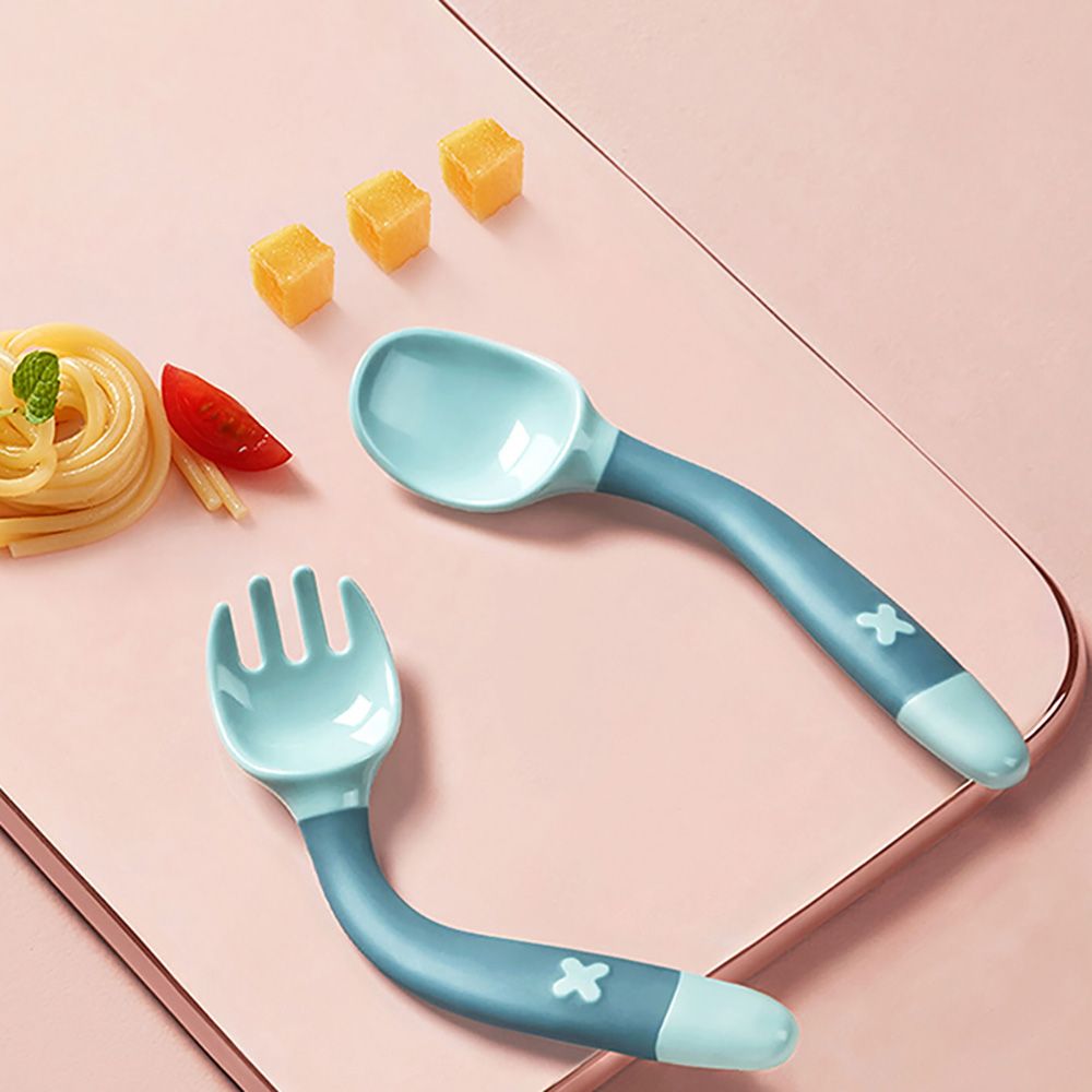 Babycare - Feeding Spoon And Fork Set - Cloud Blue - 2 Pcs