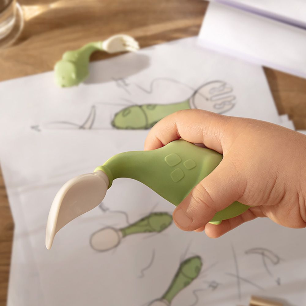 Babycare - Dino Spoon & Fork Set - Triceratops Green