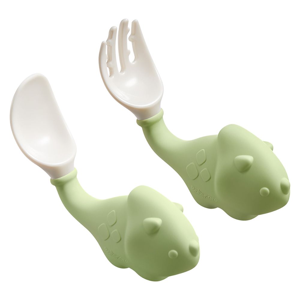 Babycare - Dino Spoon & Fork Set - Triceratops Green