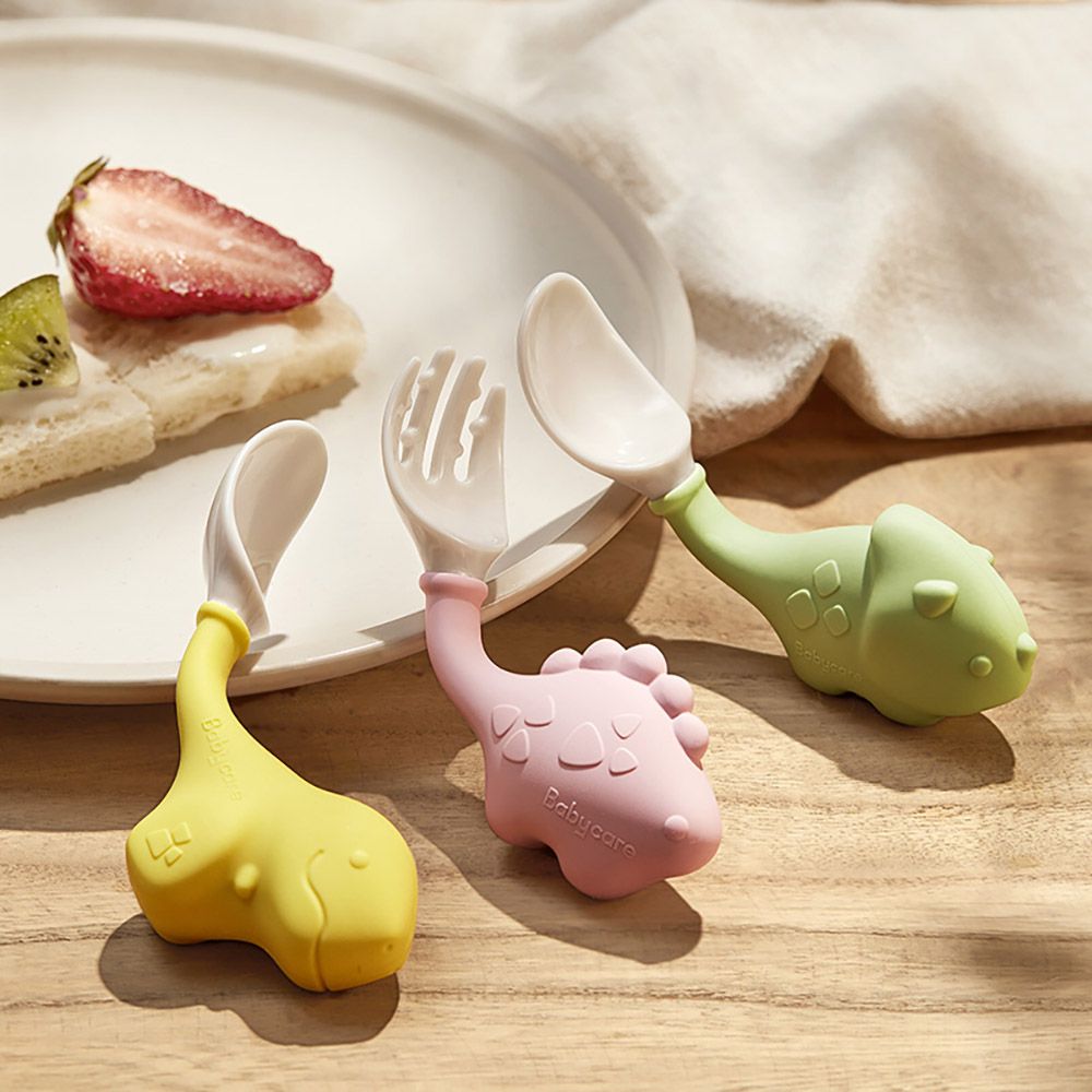 Babycare - Dino Spoon & Fork Set - Triceratops Green