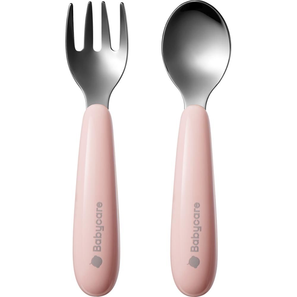 Babycare - Stainless Steel Fork & Spoon Set - Pink