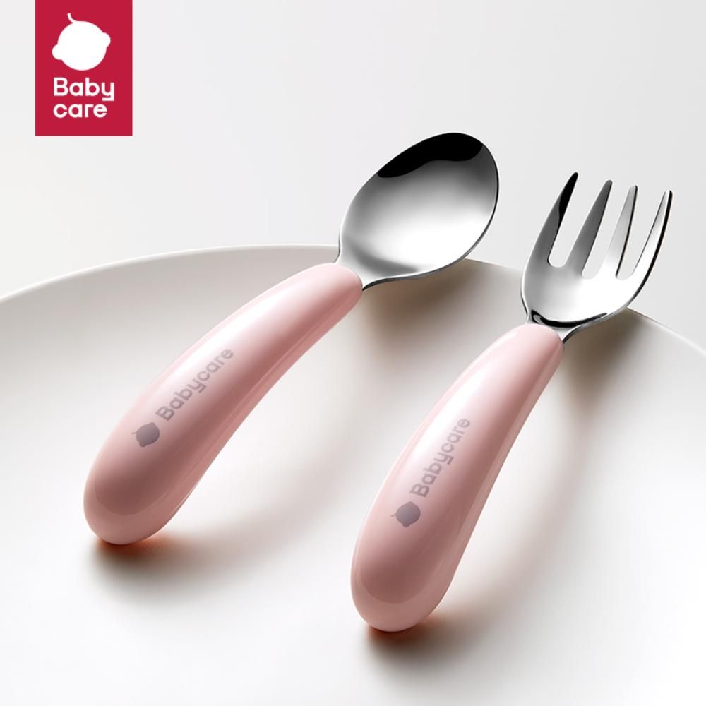 Babycare - Stainless Steel Fork & Spoon Set - Pink