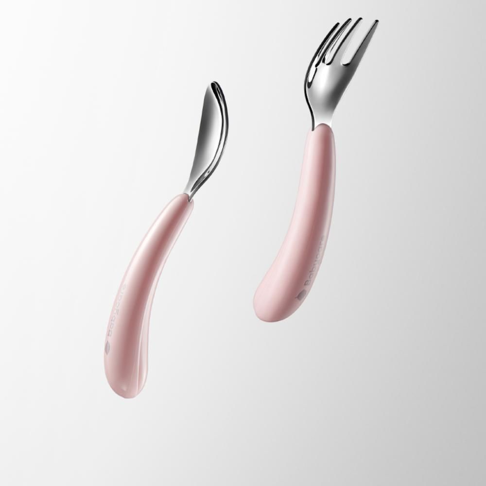 Babycare - Stainless Steel Fork & Spoon Set - Pink