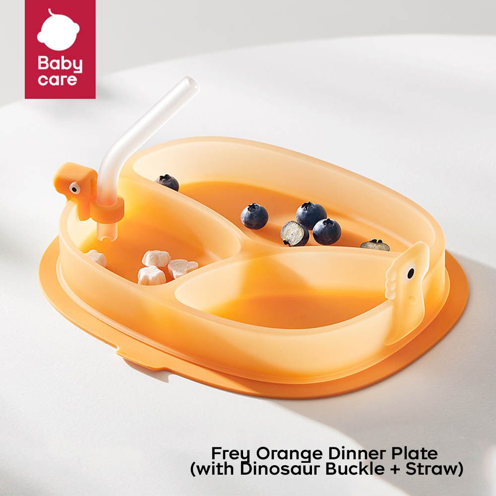 Babycare - Silicone Suction Plate with Spoon & Fork - Orange - 3 Pcs