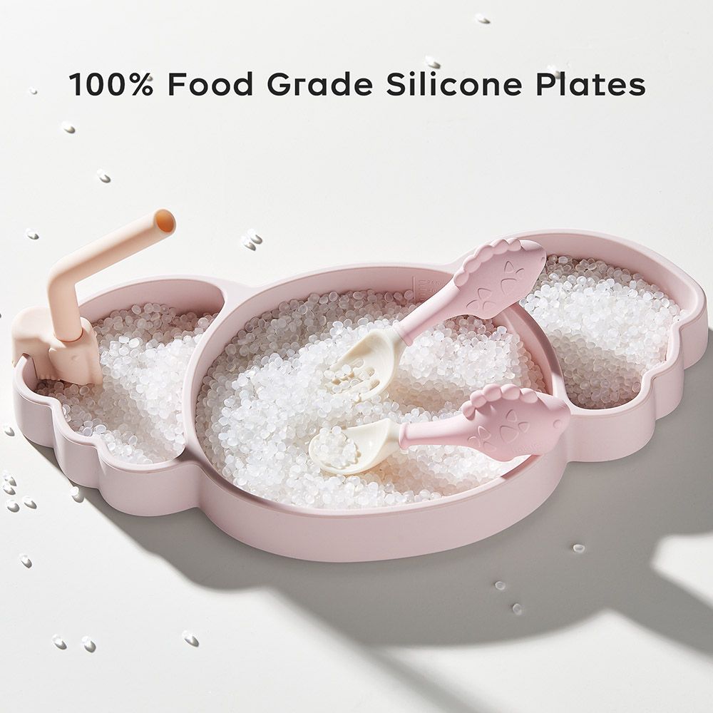 Babycare - Silicone Divided Plate Set - Weir Powder Pink