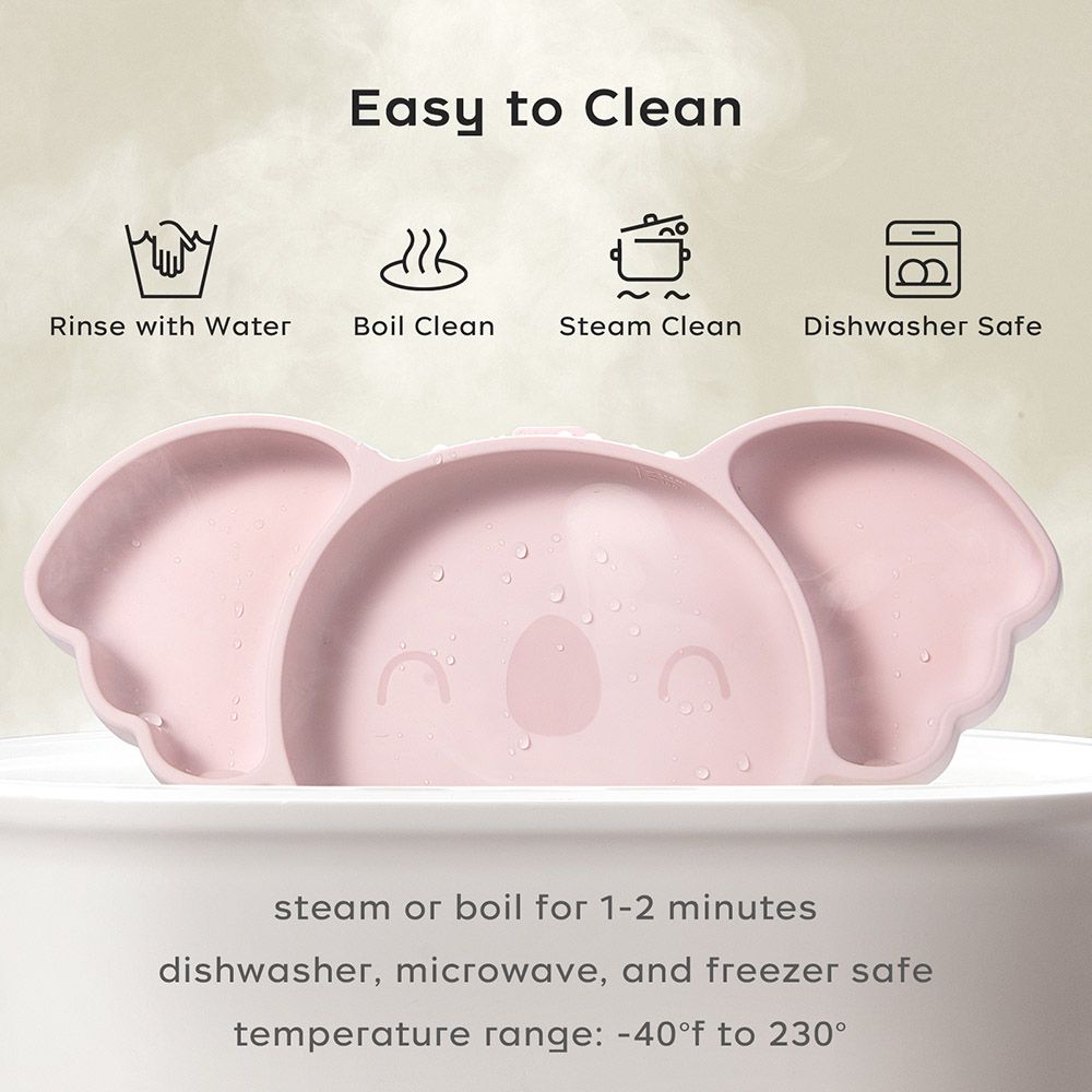 Babycare - Silicone Divided Plate Set - Weir Powder Pink