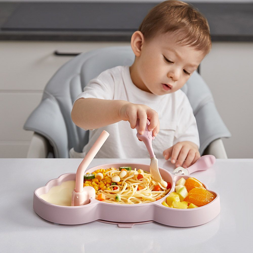 Babycare - Silicone Divided Plate Set - Weir Powder Pink