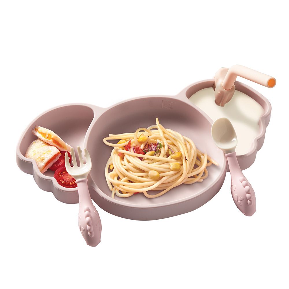 Babycare - Silicone Divided Plate Set - Weir Powder Pink