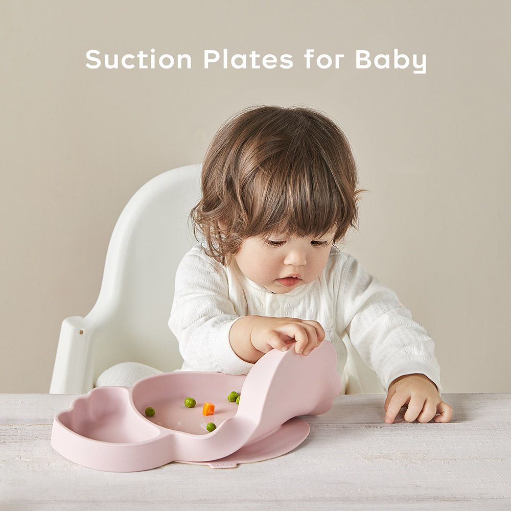 Babycare - Silicone Divided Plate Set - Weir Powder Pink