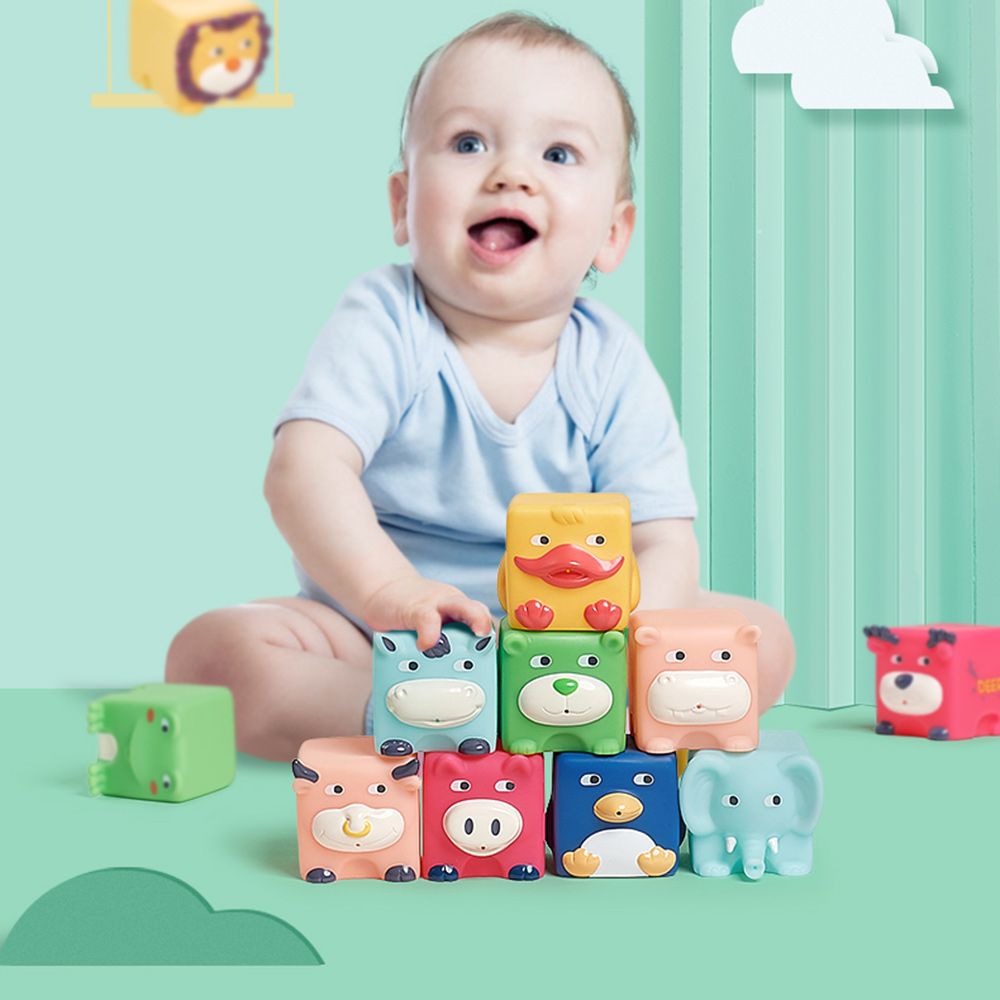 Babycare - Animal Squeeze And Stack Blocks - 6 Pcs