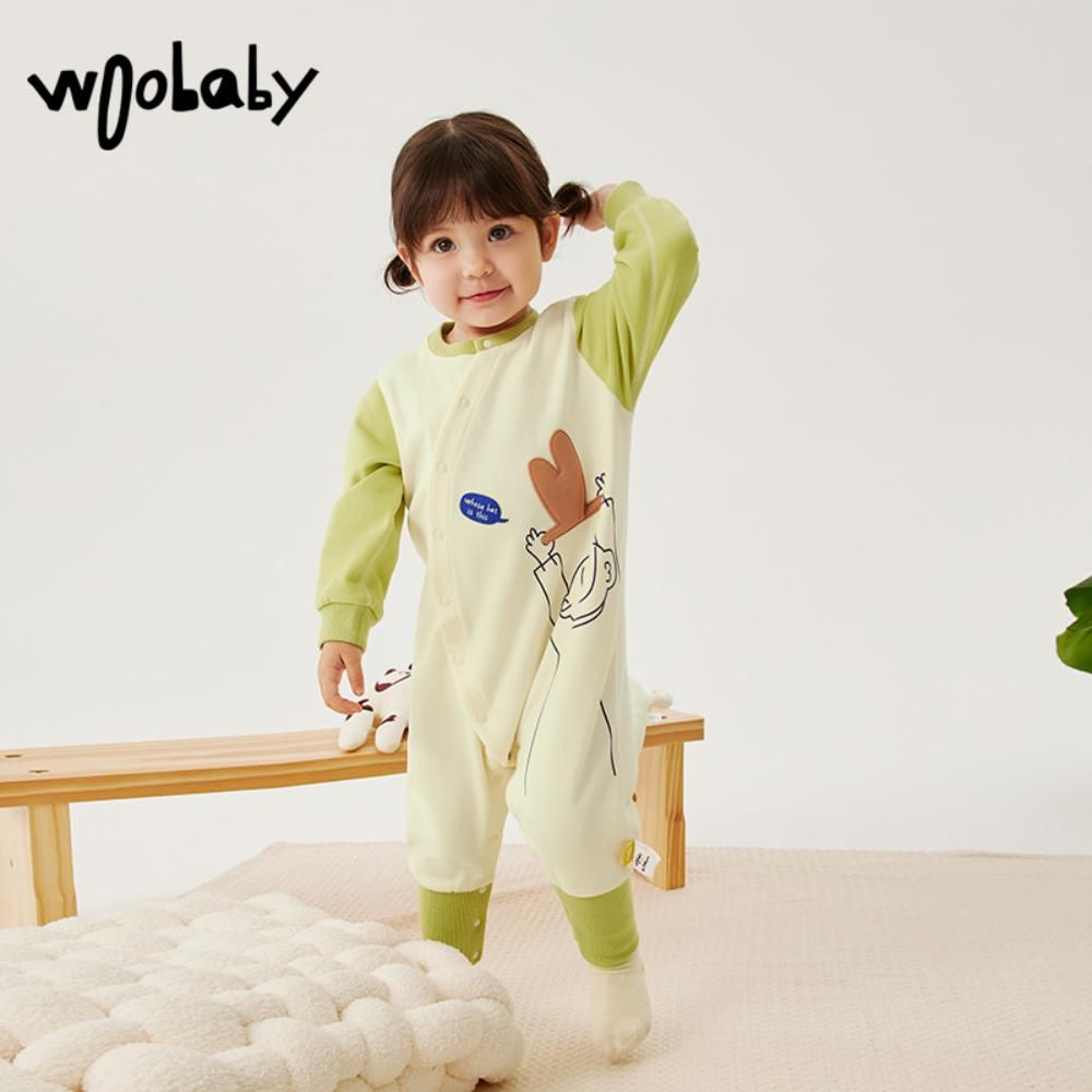 Babycare - Baby Soft Cotton Sleeper Onesies - Beige/Green