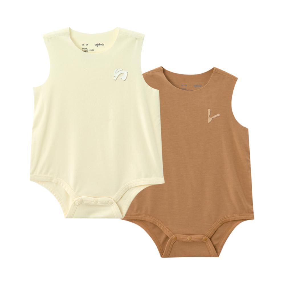 Babycare - 2pc-Set - Baby Sleeveless Onesie - Beige/Brown