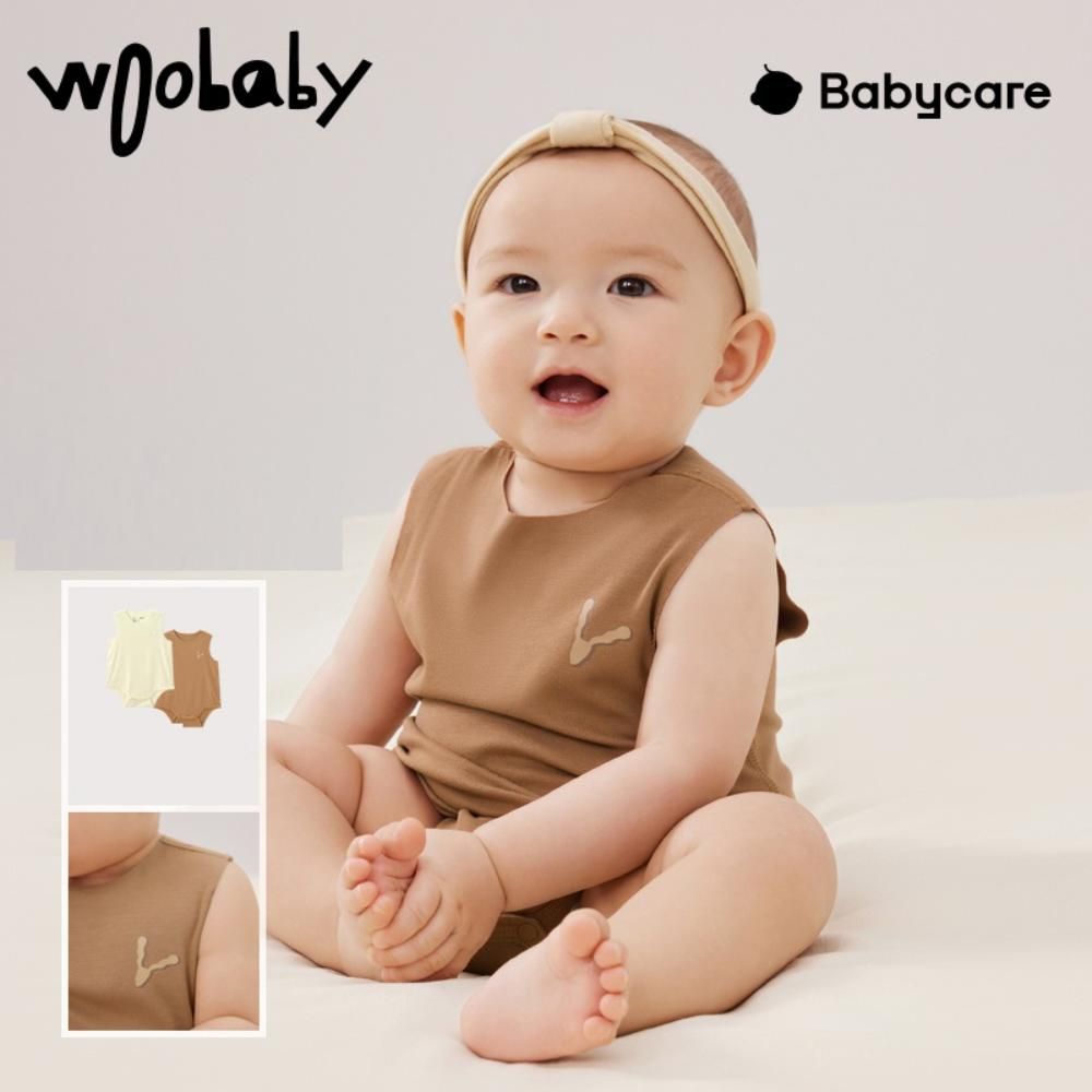 Babycare - 2pc-Set - Baby Sleeveless Onesie - Beige/Brown