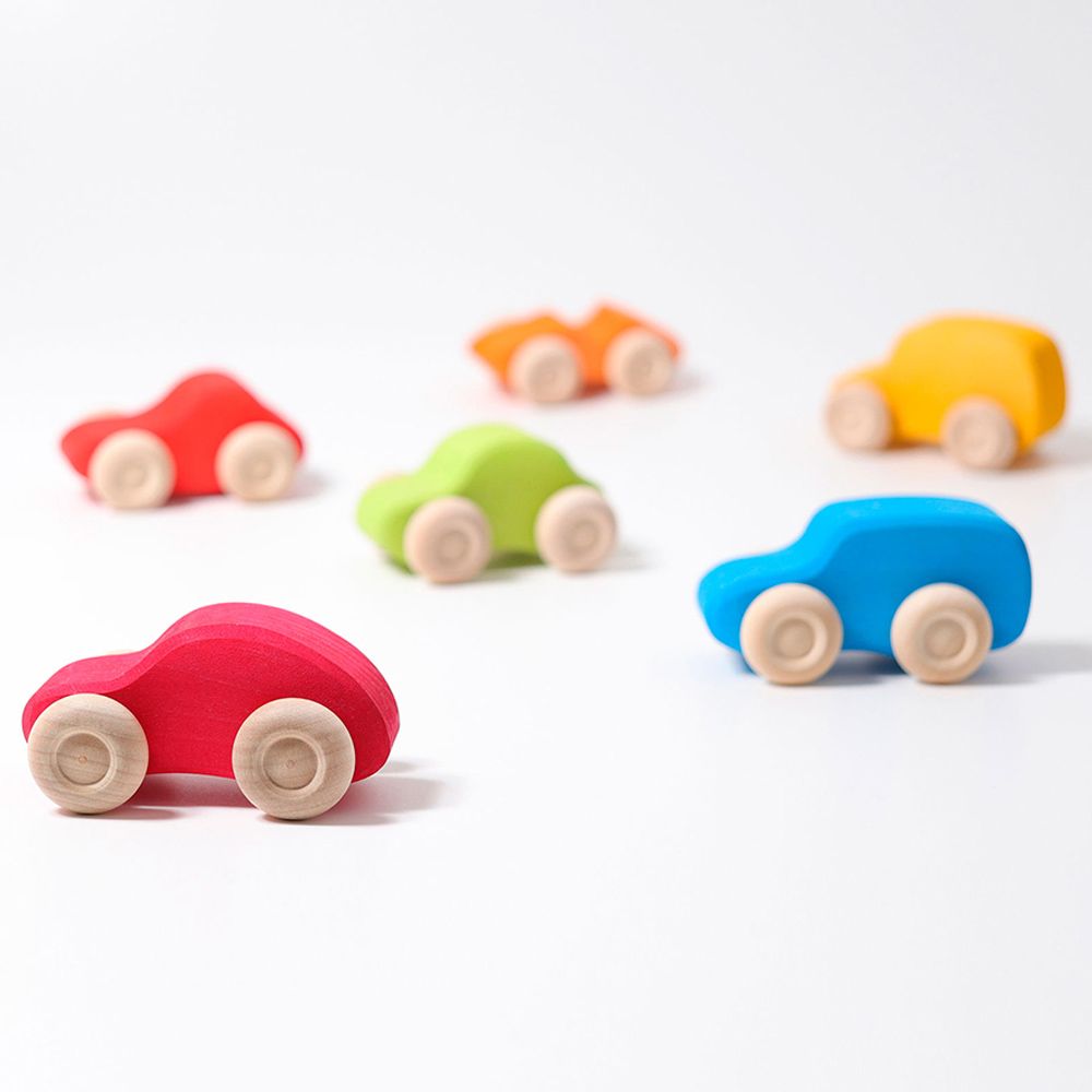 Grimm's - Colored Wooden Cars - 6pcs