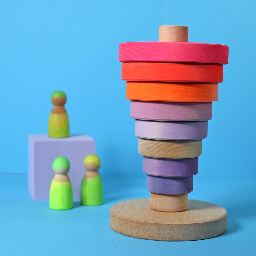 Grimm's - Stacking Conical Tower - 10pcs - Neon Pink