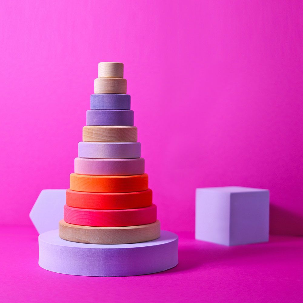 Grimm's - Stacking Conical Tower - 10pcs - Neon Pink