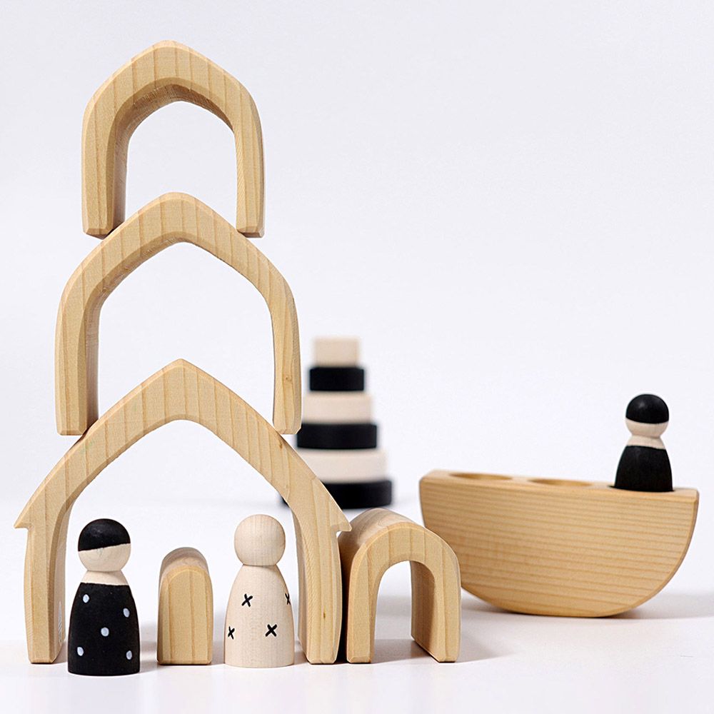 Grimm's - Stacking House Toy - 5pcs - Natural