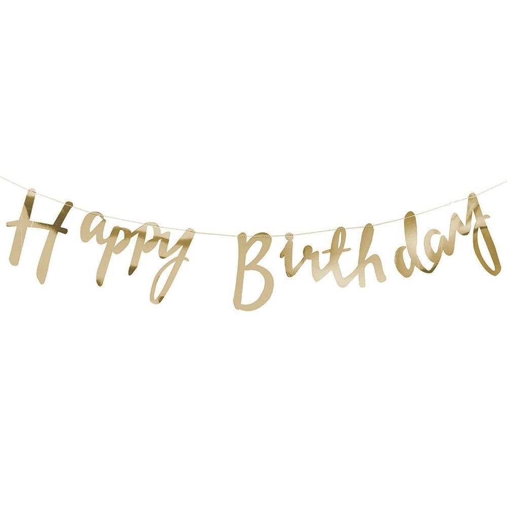 BrainGiggles - Cardstock Happy Birthday Banner - Gold