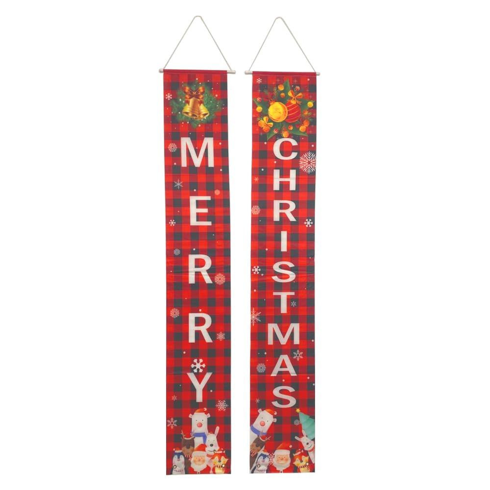 Brain Giggles - Merry Christmas Porch Banner Set - Stripe Red - 2 Pcs