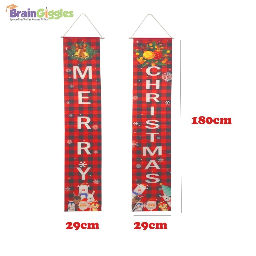 Brain Giggles - Merry Christmas Porch Banner Set - Stripe Red - 2 Pcs