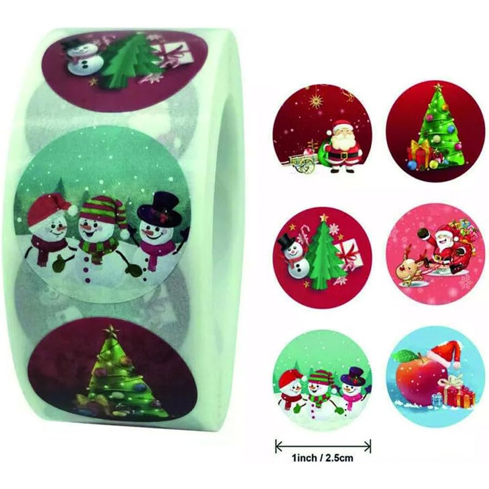 Brain Giggles - Christmas Adhesive Paper Packing Stickers Roll - 500 Pcs