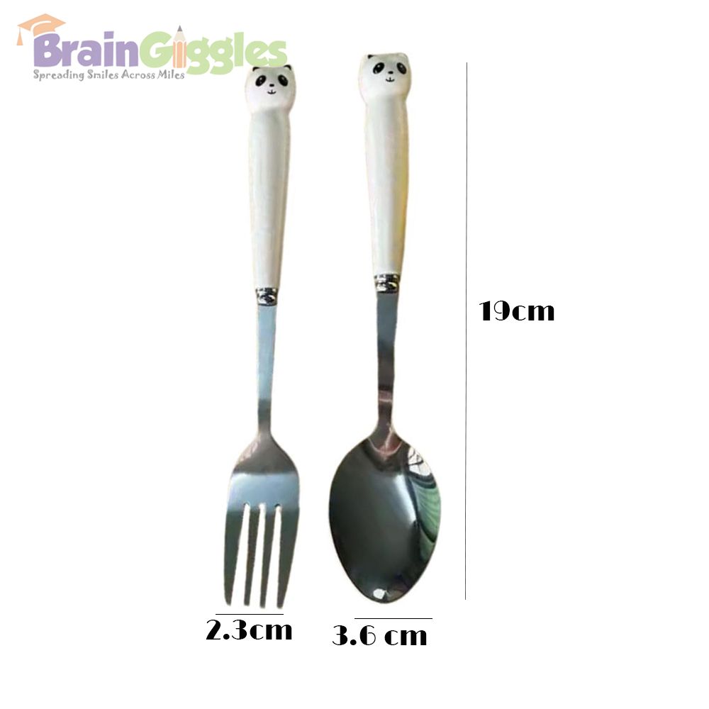 Brain Giggles - Cat Face Stainless Steel Kids Cutlery Set - White - 2 Pcs