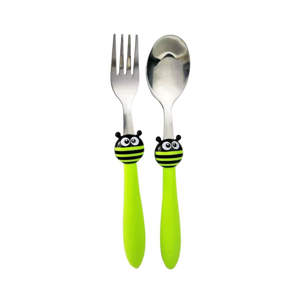 Brain Giggles - Kids Cutlery Set - Bee - Green - 2 Pcs