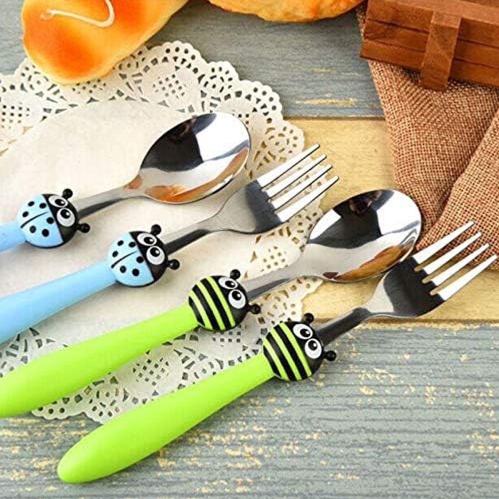 Brain Giggles - Kids Cutlery Set - Bee - Green - 2 Pcs