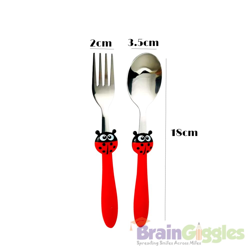 Brain Giggles - Kids Cutlery Set - Bee - Red - 2 Pcs