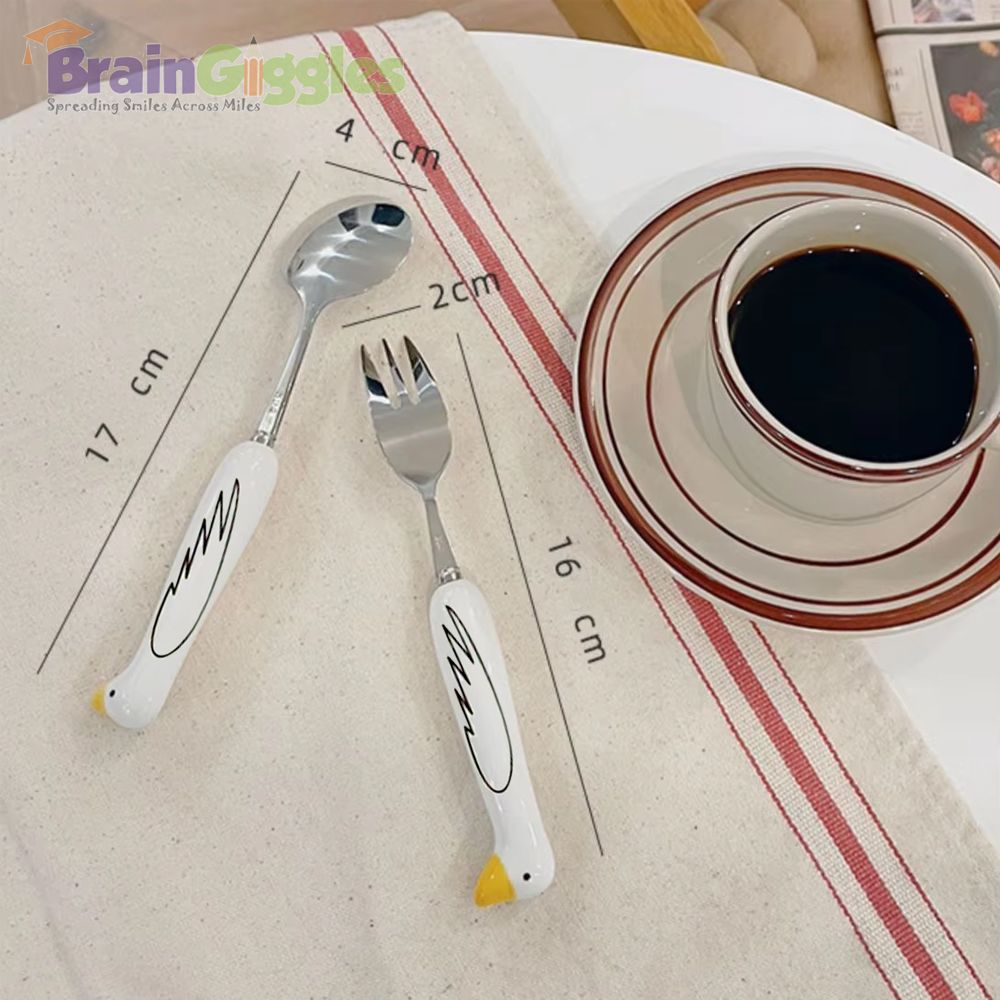 Brain Giggles - Kids Cutlery Set With Case - Wings - White/Yellow - 2 Pcs