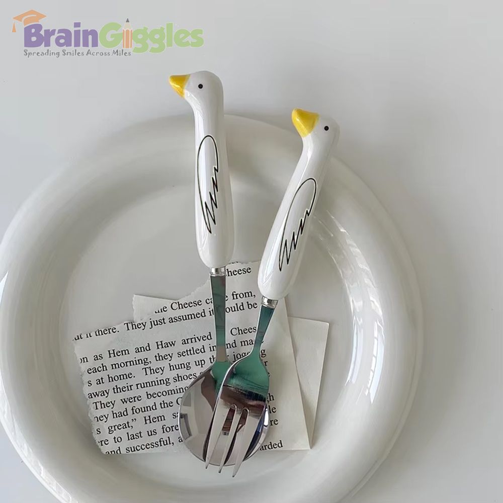 Brain Giggles - Kids Cutlery Set With Case - Wings - White/Yellow - 2 Pcs