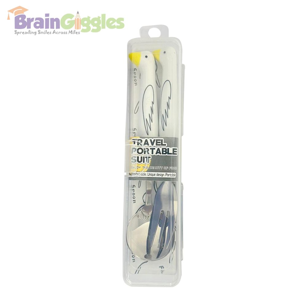 Brain Giggles - Kids Cutlery Set With Case - Wings - White/Yellow - 2 Pcs