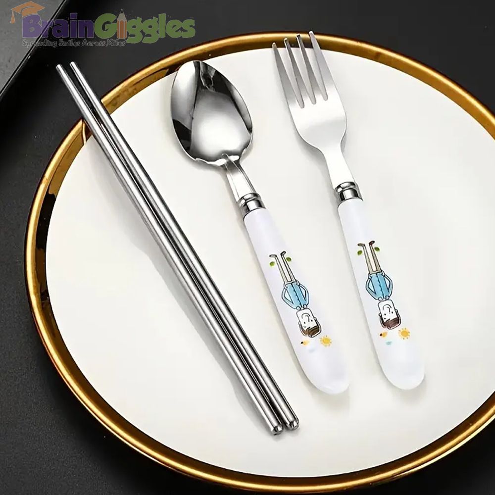 Brain Giggles - Kids Cutlery Set With Case - Blue - 4 Pcs