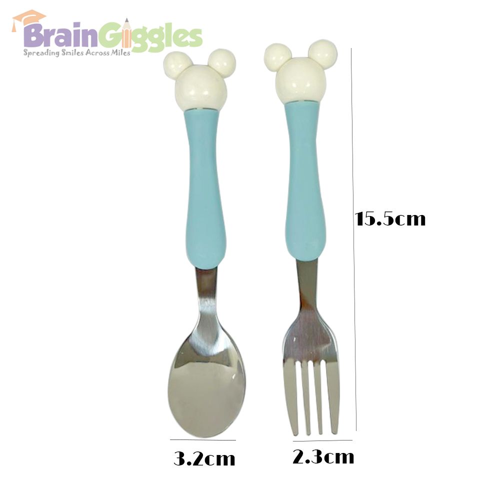 Brain Giggles - Mickey Ear Kids Cutlery Set With Case - Blue - 2 Pcs