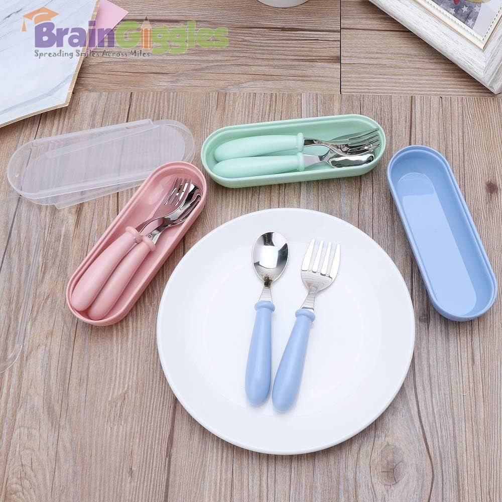 Brain Giggles - Kids Cutlery Set With Case - Blue - 2 Pcs