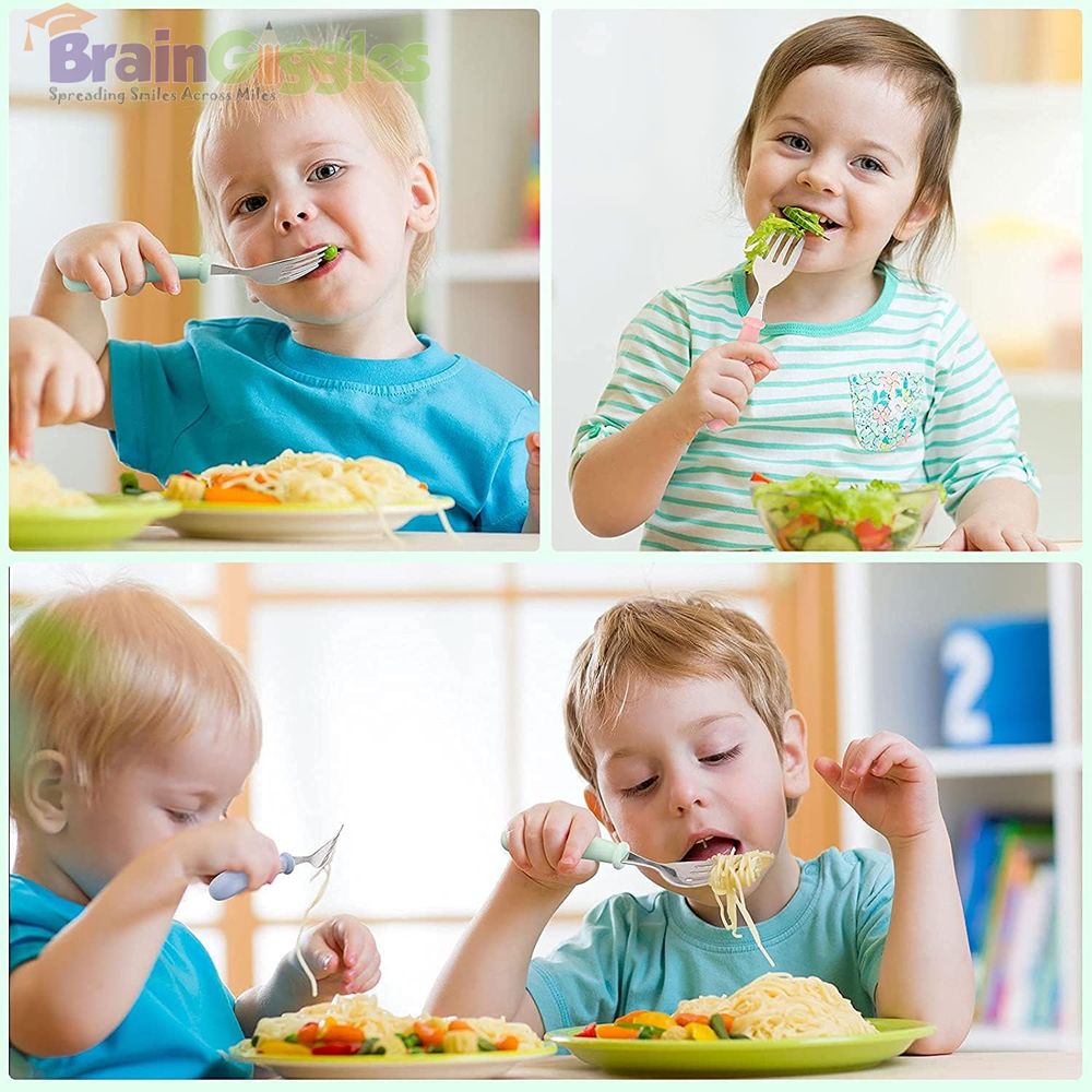 Brain Giggles - Kids Cutlery Set With Case - Green - 2 Pcs