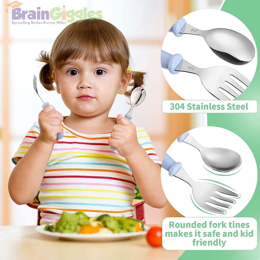 Brain Giggles - Kids Cutlery Set With Case - Green - 2 Pcs