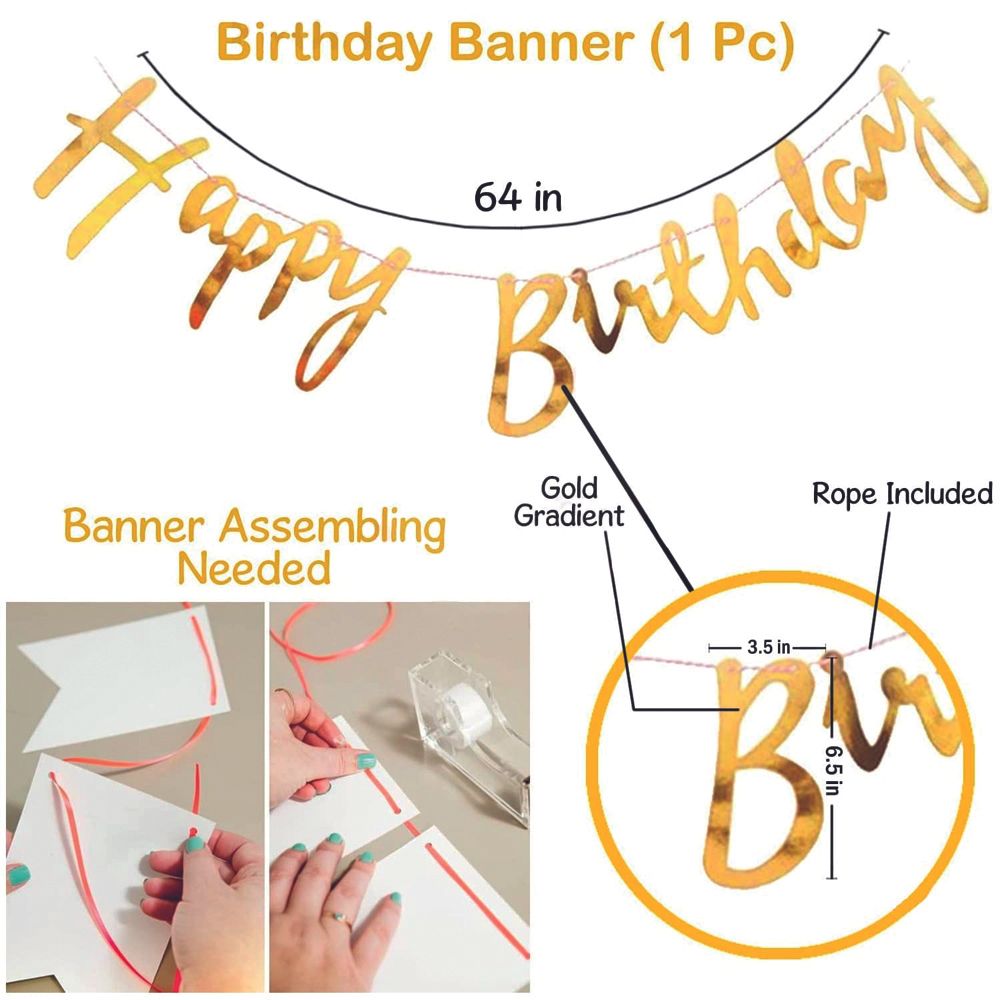 BrainGiggles - Happy Birthday Decoration Set - Gold