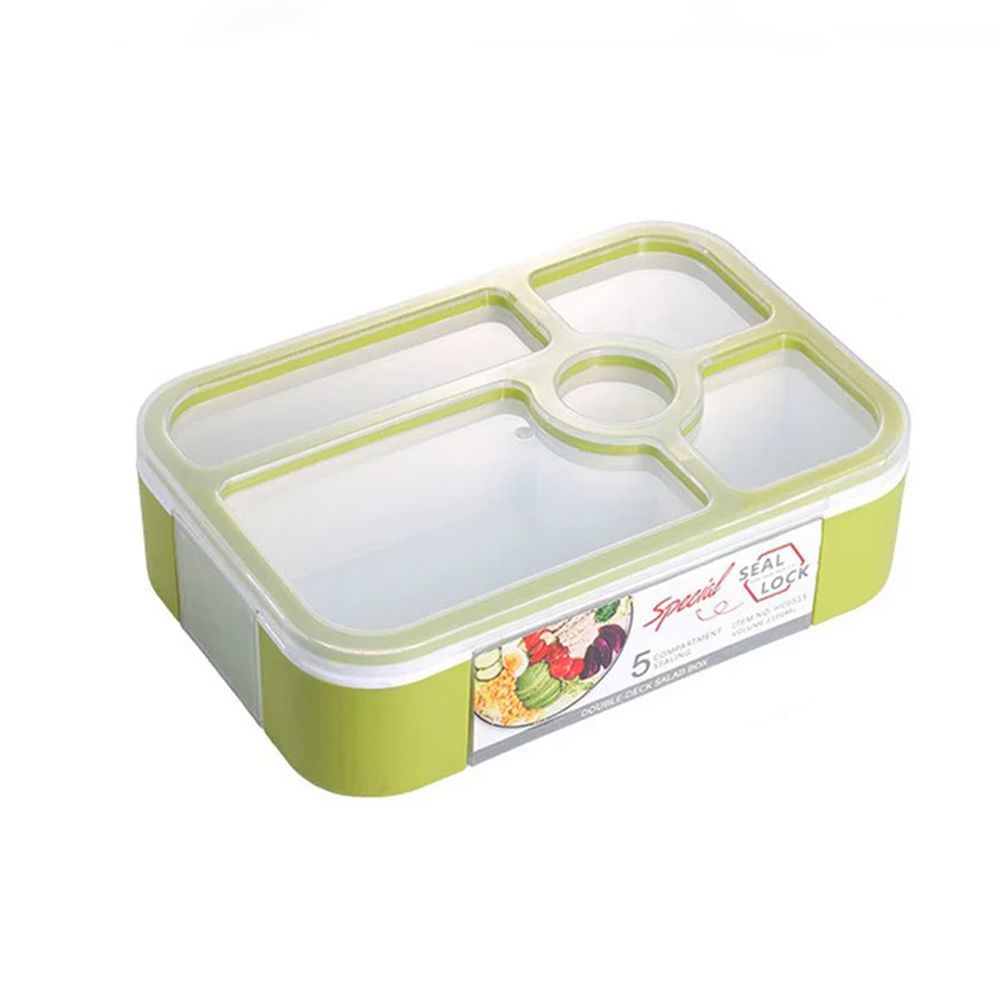 Brain Giggles - Bento Lunch Box With Spoon, Fork And 5 Compartments - Green