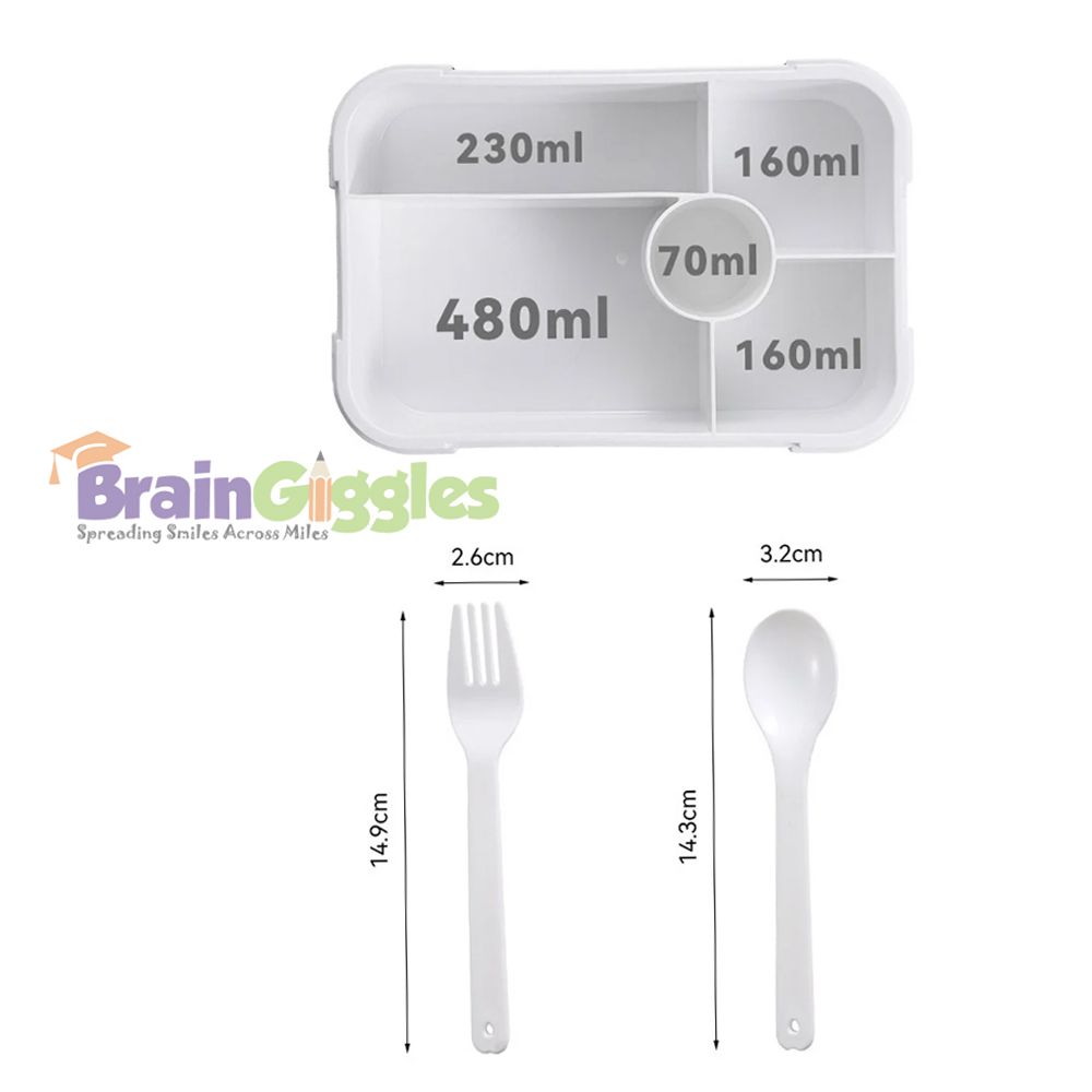 Brain Giggles - Bento Lunch Box With Spoon, Fork And 5 Compartments - Green