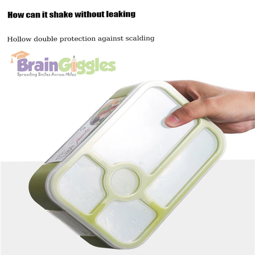 Brain Giggles - Bento Lunch Box With Spoon, Fork And 5 Compartments - Green