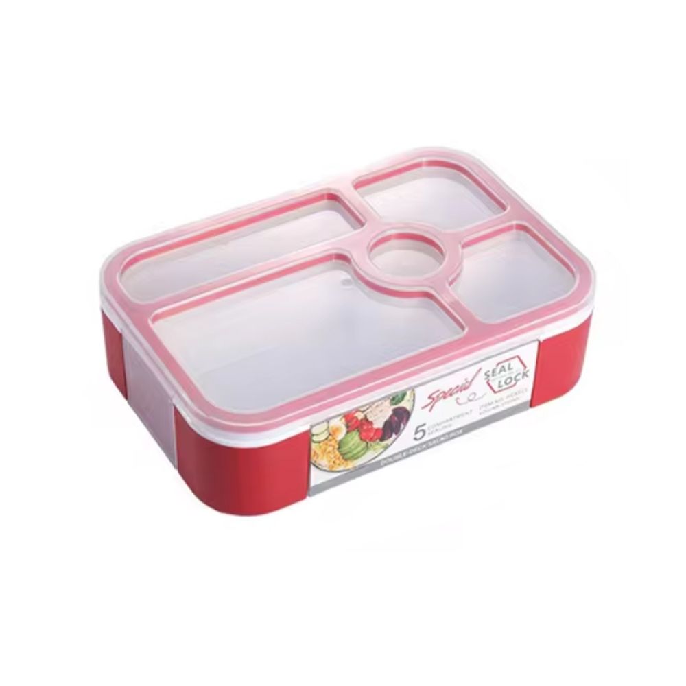 Brain Giggles - Bento Lunch Box With Spoon, Fork And 5 Compartments - Red