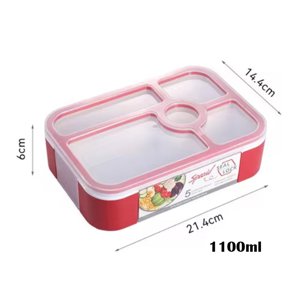 Brain Giggles - Bento Lunch Box With Spoon, Fork And 5 Compartments - Red