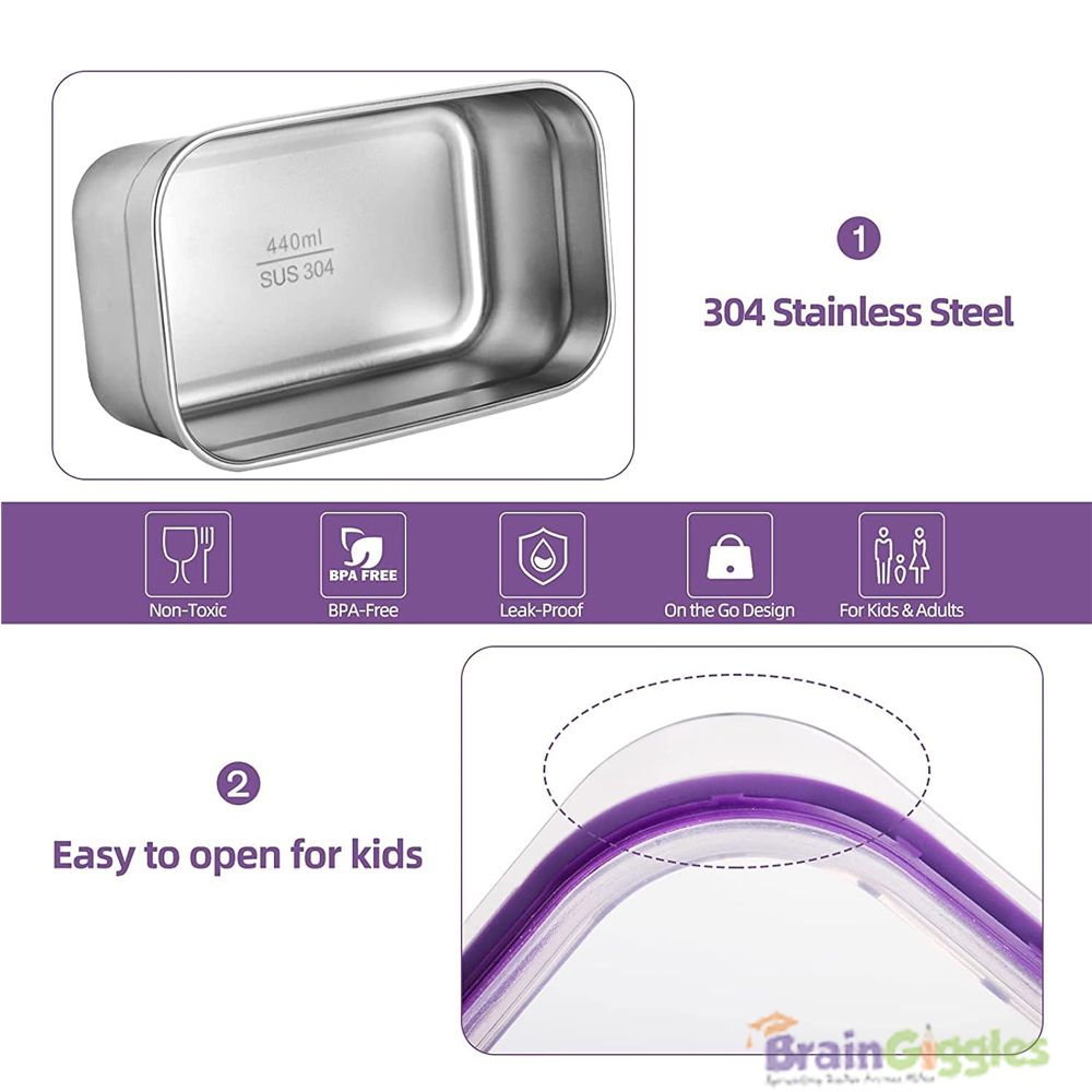 Brain Giggles - Insulated Stainless Steel Bento Lunchbox With 3 Compartments - Green