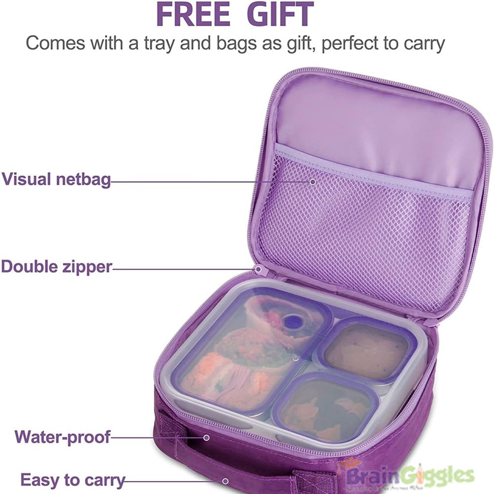 Brain Giggles - Insulated Stainless Steel Bento Lunchbox With 3 Compartments - Green