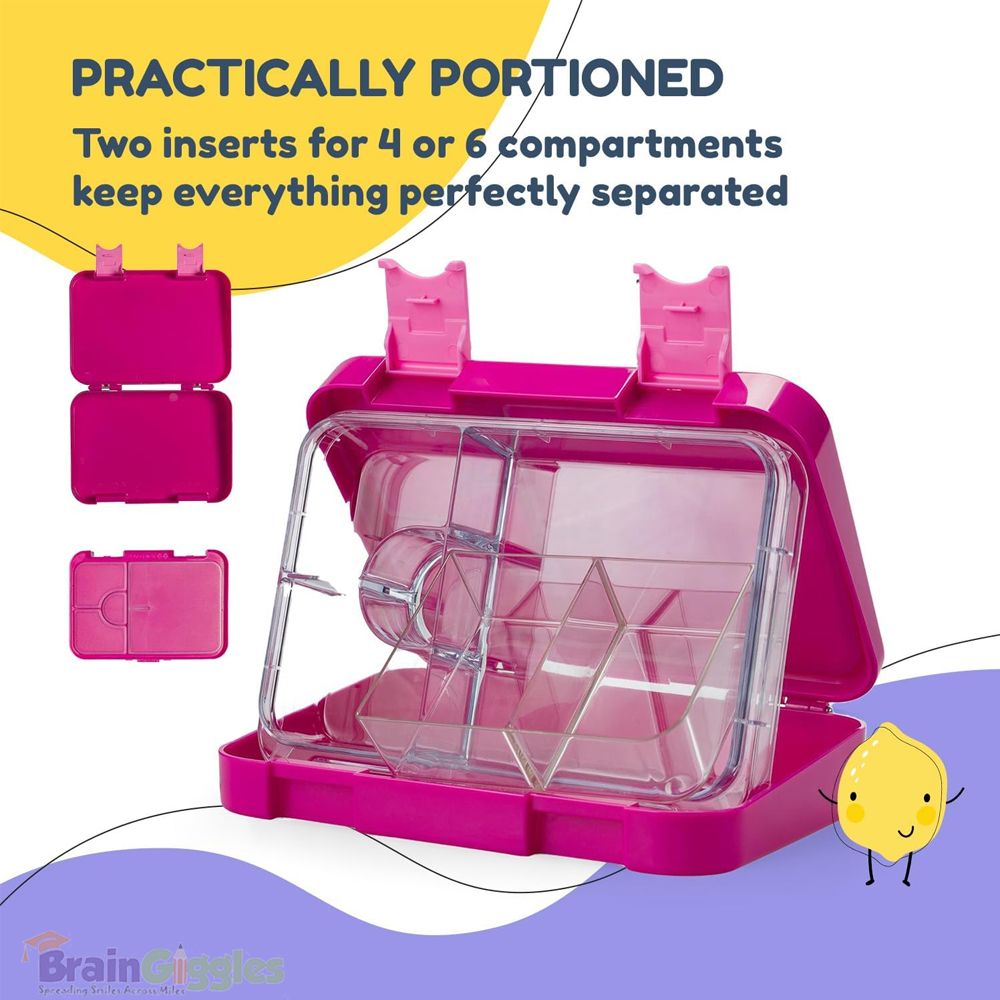 Brain Giggles - 6 Compartments Bento Lunch Box - Dark Pink - 760 ml