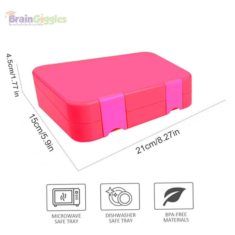 Brain Giggles - 6 Compartments Bento Lunch Box - Dark Pink - 760 ml