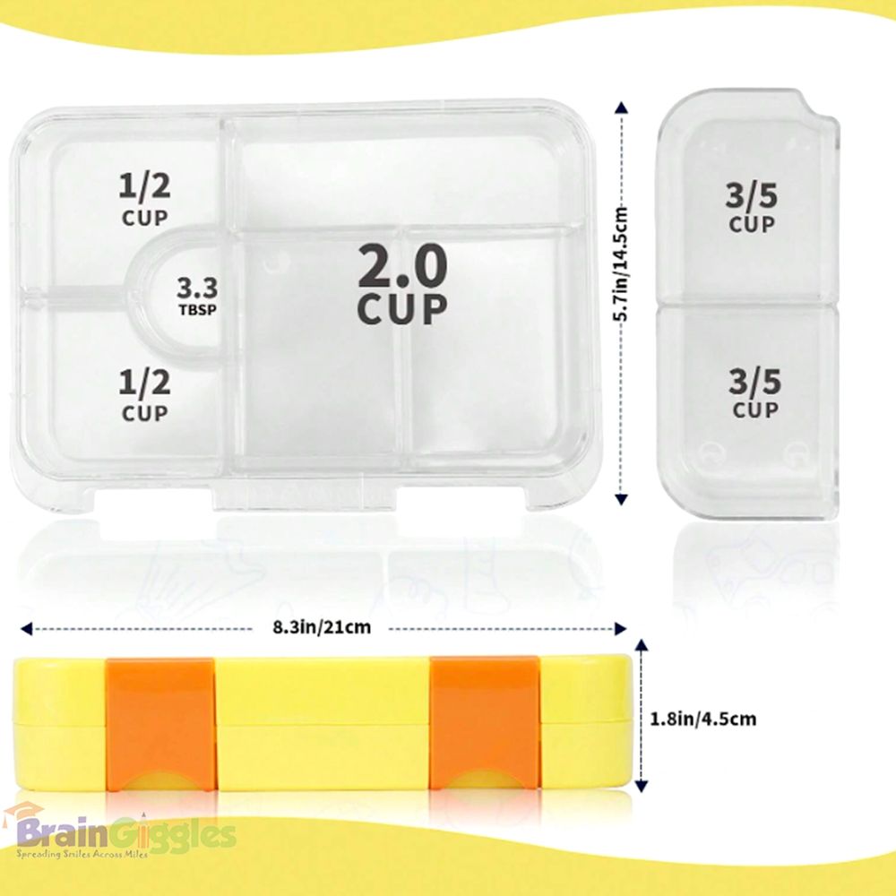 برين جيغلز - صندوق غداء بنتو - 6 أقسام - أصفر